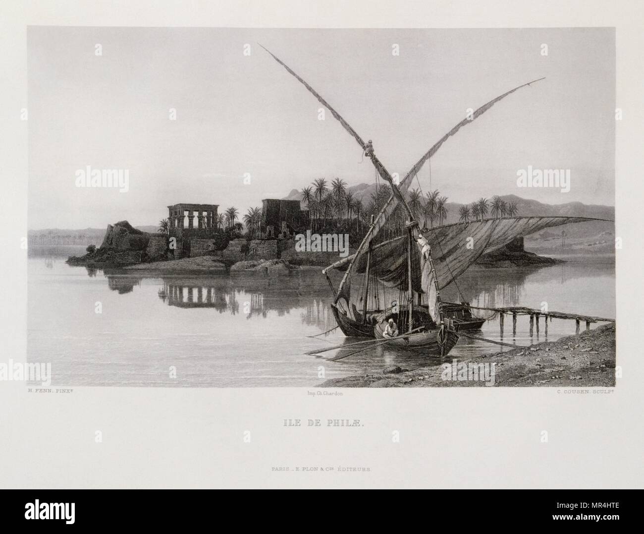 Gravure de Victor Guerin (1821 - 1891) représentant l'île temple de Philae en Egypte. construite pendant l'époque ptolémaïque Royaume c'était la principale divinité de l'ensemble du temple était d'Isis. 1875 Banque D'Images