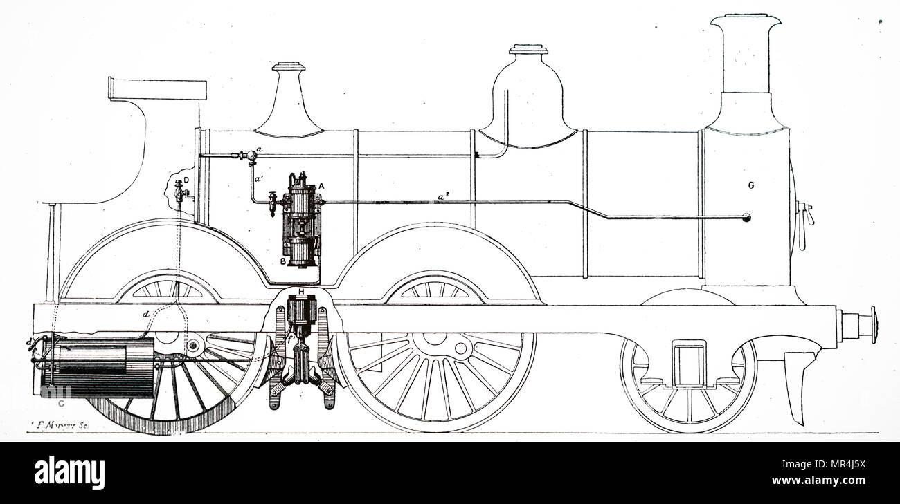 Illustration représentant une locomotive équipée de la Westinghouse air freins. En date du 19e siècle Banque D'Images