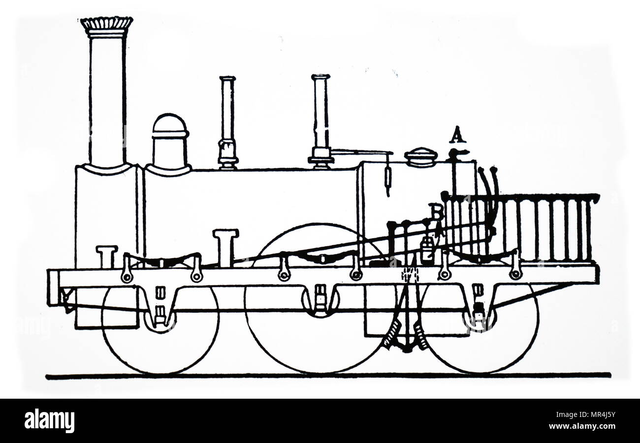 Illustration représentant le fonctionnement du frein de vapeur sur les roues motrices - breveté par Robert Stephenson. Robert Stephenson (1803-1859) un chemin de fer tôt et ingénieur civil. En date du 19e siècle Banque D'Images