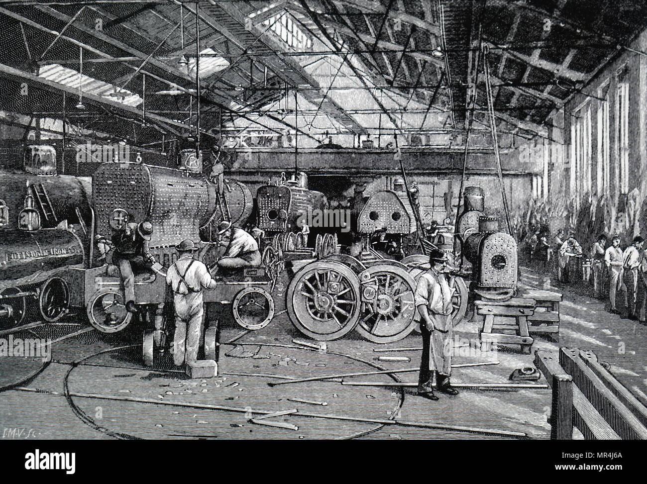 Illustration montrant la construction de magasin de la Baldwin Locomotive Works, Philadelphie, l'Amérique. En date du 19e siècle Banque D'Images