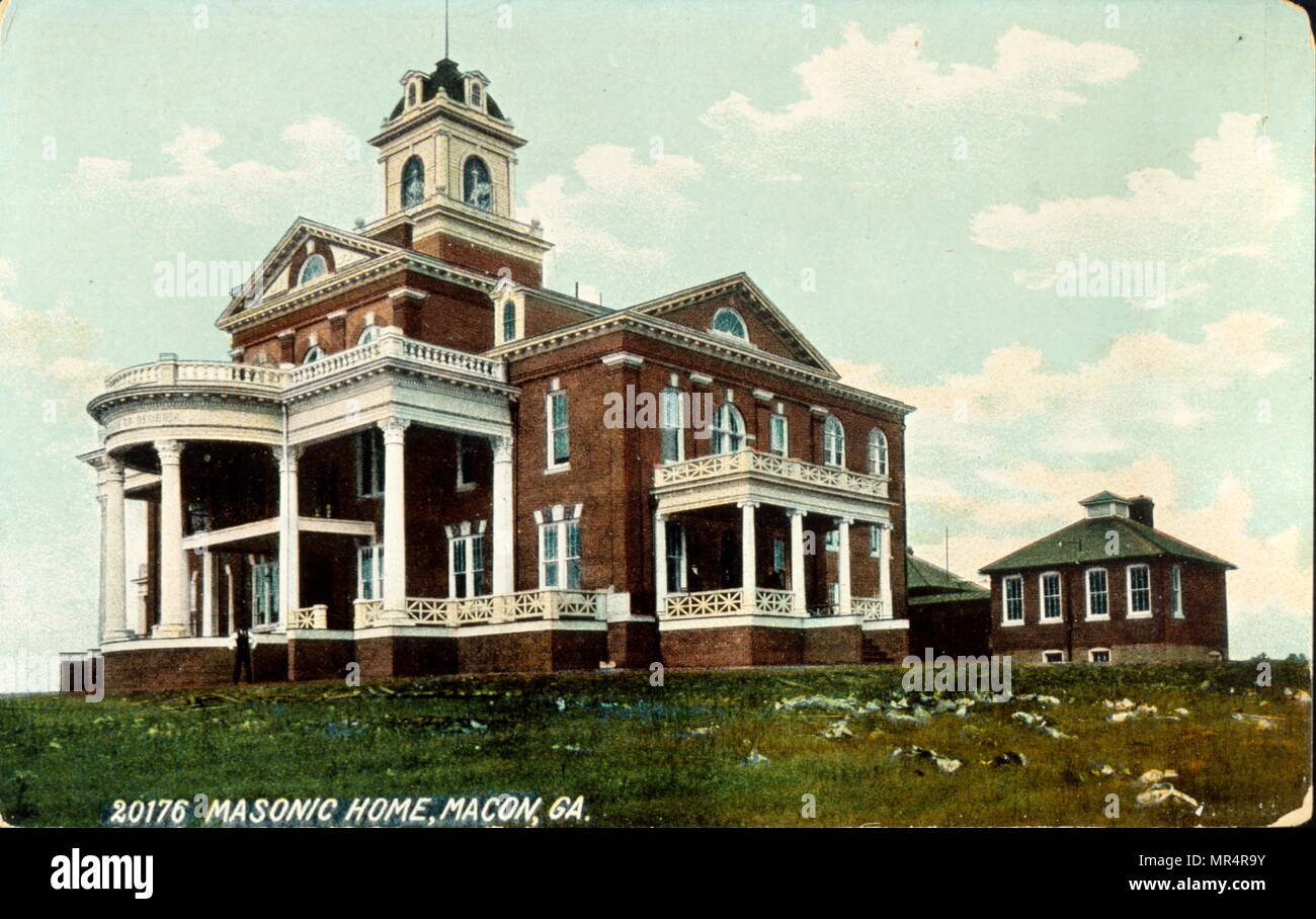 Temple maçonnique à Macon, Géorgie, USA. Carte postale vers 1920 Banque D'Images