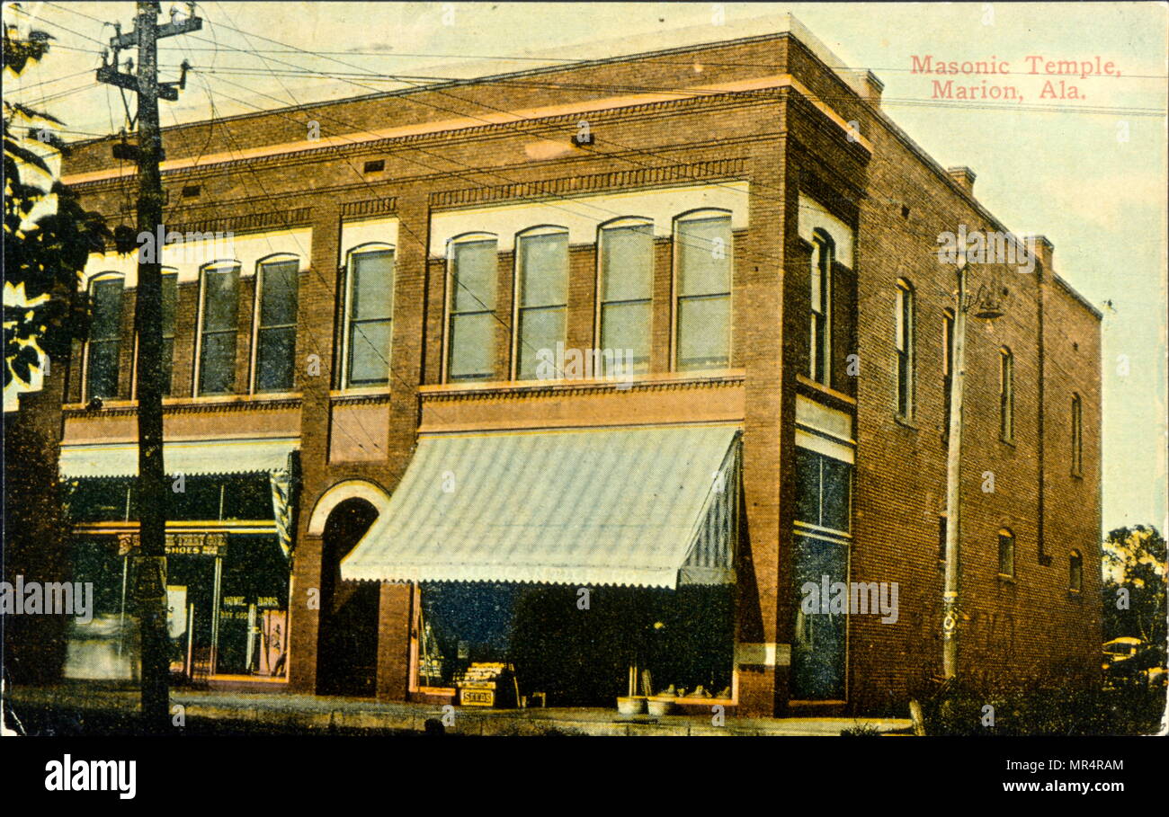Temple maçonnique à Marion, Indiana, USA. Carte postale vers 1920 Banque D'Images