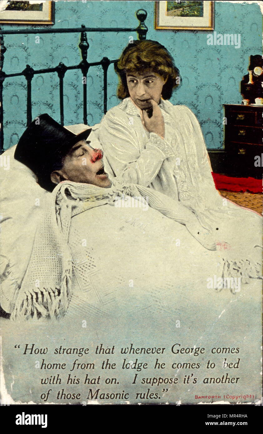 Carte postale humoristique satire de la Franc-maçonnerie britannique carte. 1905 Banque D'Images