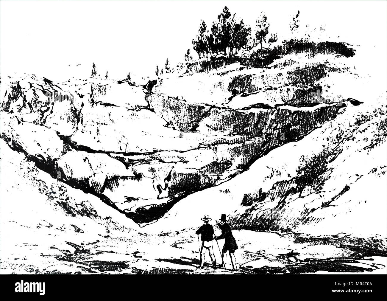 Gravure représentant des lits de lave du Vésuve solide dans Fosso Grande. En date du 19e siècle Banque D'Images