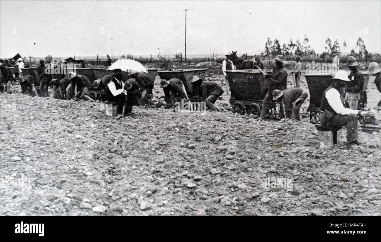 Photographie du fonctionnement à la De Beers Diamond mines fondée par Cecil Rhodes. Cecil Rhodes (1853-1902) un homme d'affaires britannique, l'exploitation minière et de politicien, magnat de l'Afrique australe qui a servi comme Premier Ministre de la Colonie du Cap de 1890 à 1896. En date du 19e siècle Banque D'Images