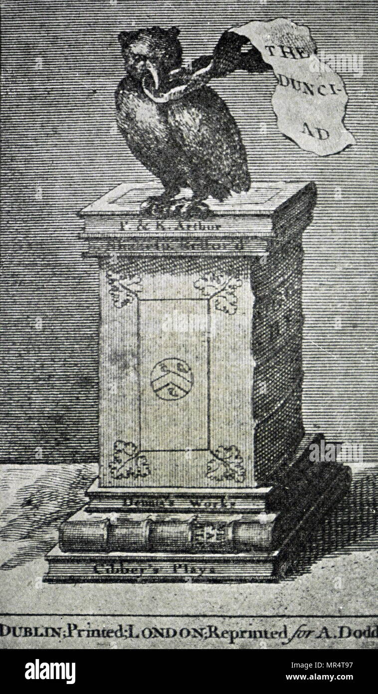 Page de titre de Alexander Pope's 'La Dunciad'. Alexander Pope (1688-1744), un poète anglais. En date du 18e siècle Banque D'Images
