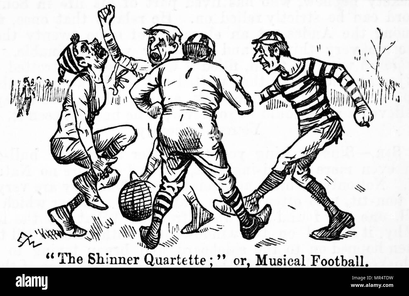 Caricature montrant un match de football entre amateurs. En date du 19e siècle Banque D'Images