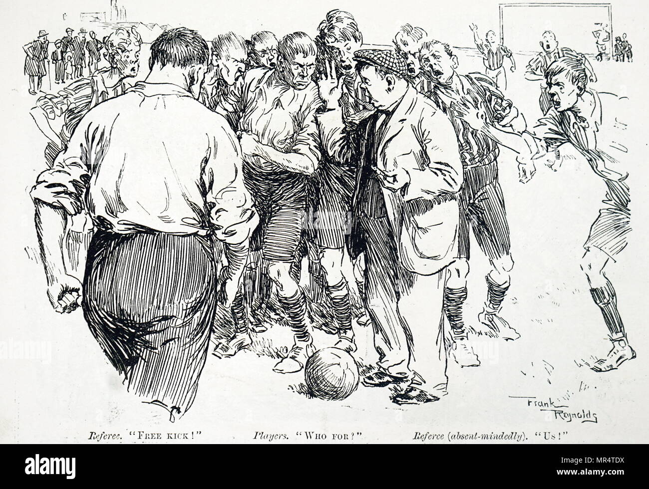 Caricature montrant un match de football entre amateurs. En date du 19e siècle Banque D'Images