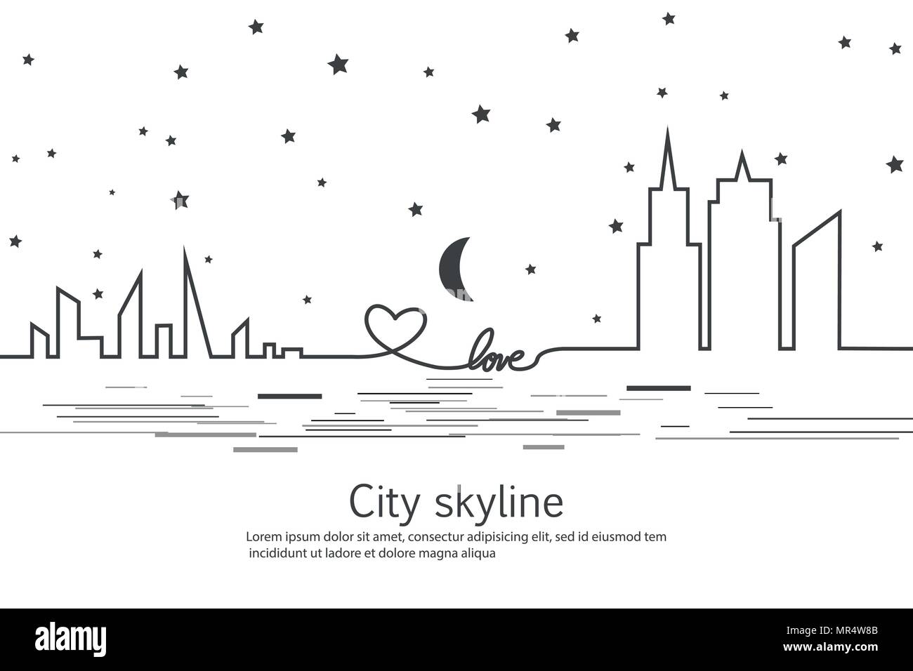 Silhouette De La Ville Et De Letoile Et Lune Dans Un Style
