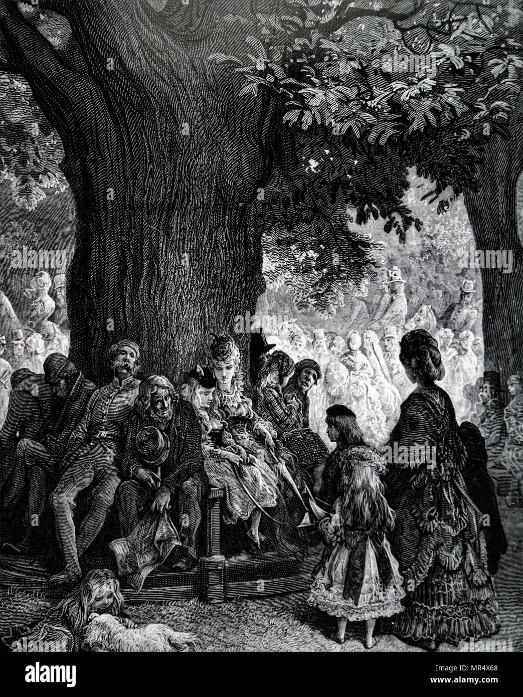 Illustration sous le grand arbre, Les Jardins de Kensington. En date du 19e siècle Banque D'Images