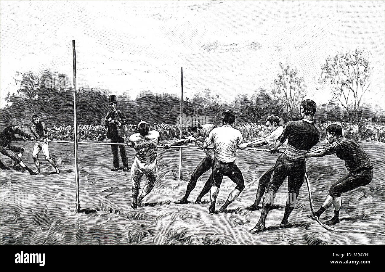 Illustration les hommes jouant à la corde. En date du 19e siècle Banque D'Images