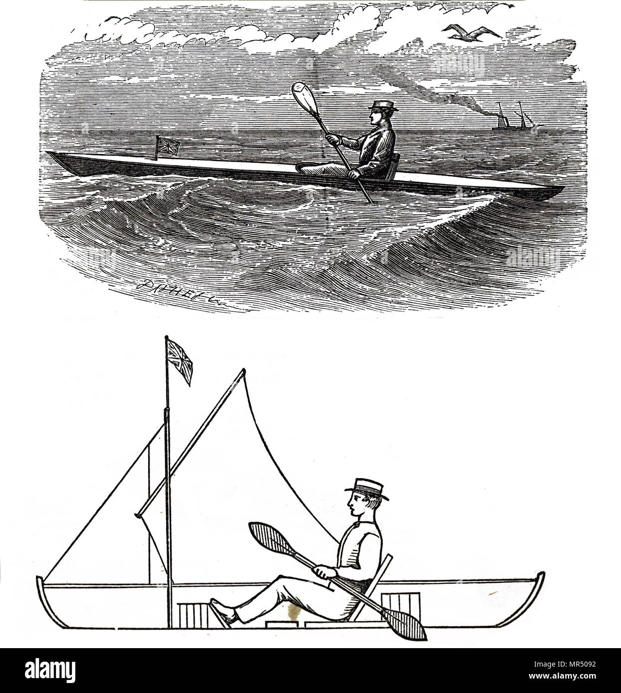 Illustration John MacGregor's canoe. John MacGregor (1825-1892), un explorateur écossais, écrivain voyageur et philanthrope, qui est crédité pour l'élaboration du premier canot à voile. En date du 19e siècle Banque D'Images