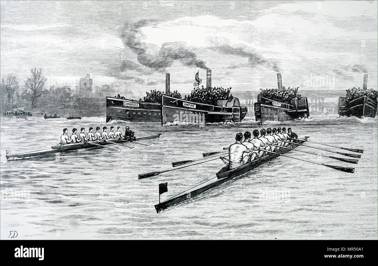 Illustration représentant une scène de l'Université d'Oxford et Cambridge Boat Race. En date du 19e siècle Banque D'Images