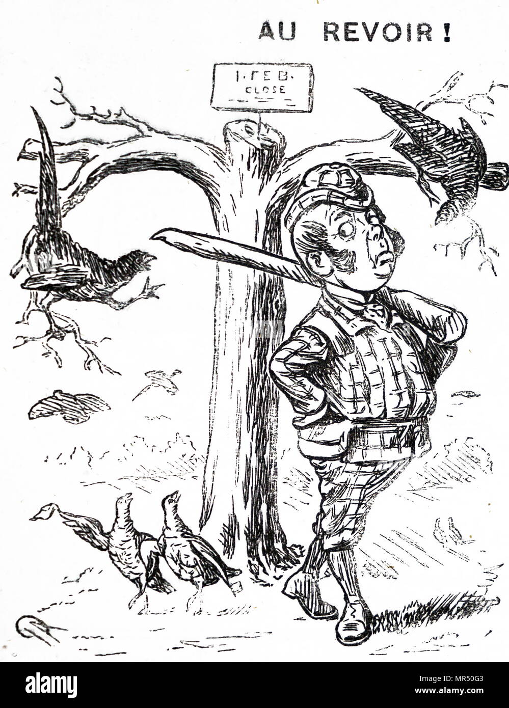 Cartoon commentant la fin de saison de chasse. En date du 20e siècle Banque D'Images