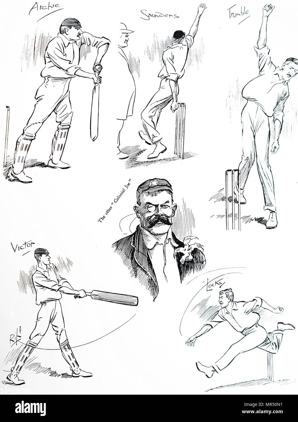 Caricature montrant une impression de la cinquième test match. En date du 20e siècle Banque D'Images