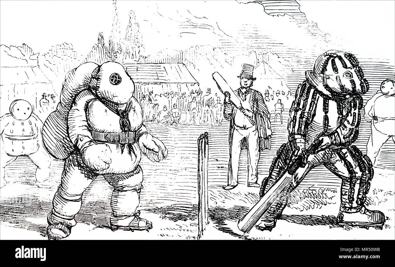 Illustration Les vêtements de protection suggérés pour aider l'équipe de l'Angleterre tous contre les dernières bowling rapide. En date du 19e siècle Banque D'Images
