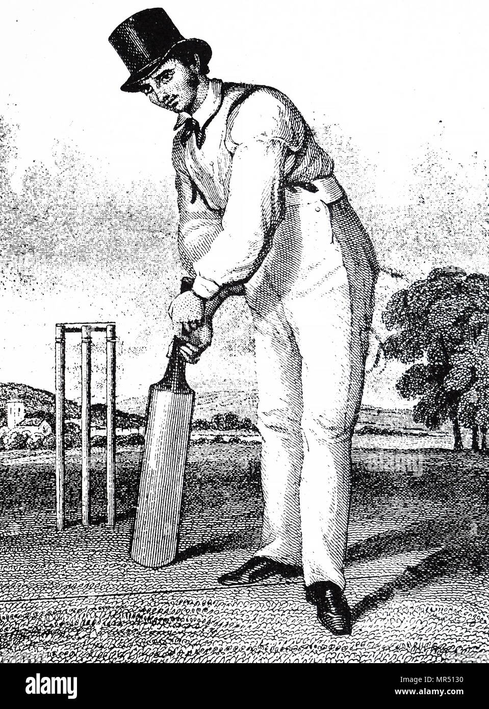 Portrait de Fuller Pilch (1803-1870) un joueur de cricket, décrit comme "le plus grand batteur jamais connue jusqu'à l'apparition de W.G. Grace'. En date du 19e siècle Banque D'Images