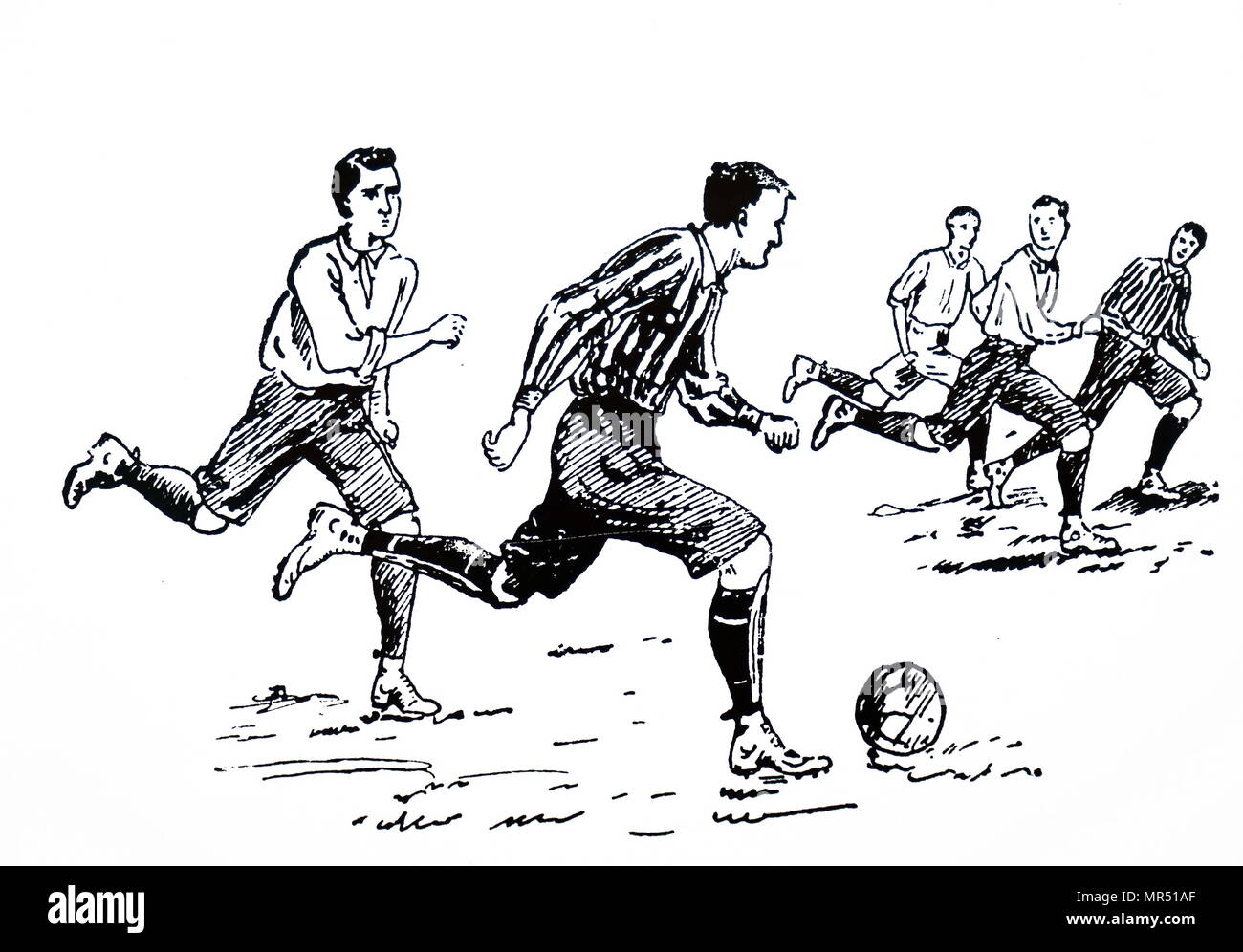 Caricature montrant de jeunes hommes jouent au football. En date du 19e siècle Banque D'Images