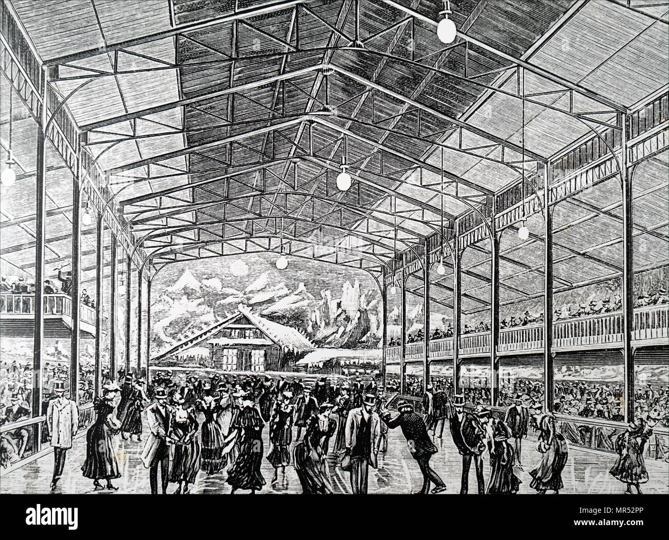 Illustration représentant le pôle Nord patinoire en la Plaza de Toros, rue Pergolèse, Paris. La patinoire mesuré 40 X 18 mètres, et avait 5 000 mètres de tuyauterie reliée à l'appareil de réfrigération. En date du 19e siècle Banque D'Images