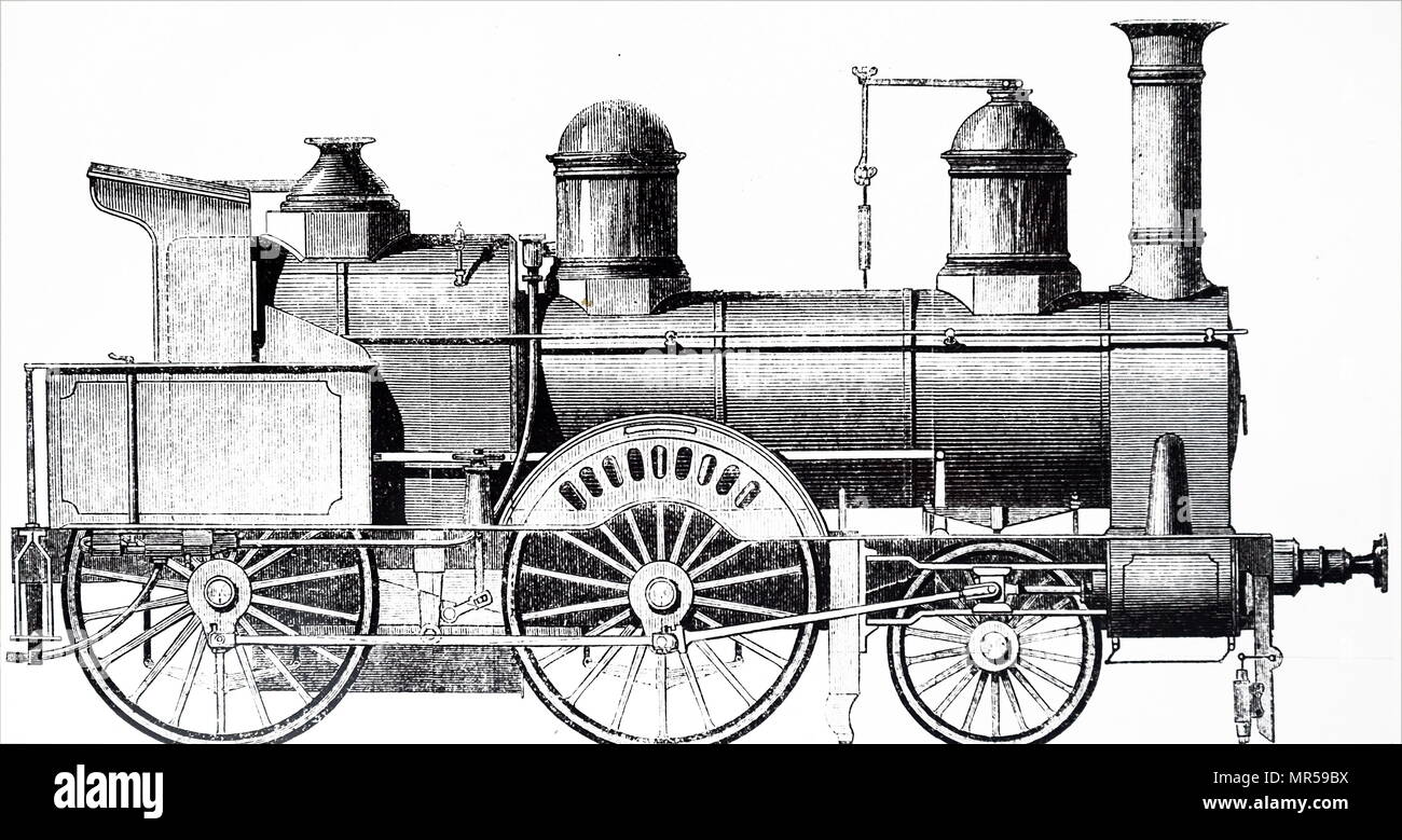 Gravure représentant un 2-4-0 locomotive pour le fer Bergisch-Marische conçu par Archibald Sturrock et construit par J. Fowler & Co., de Leeds. Archibald Sturrock (1816-1909) un ingénieur en mécanique qui est né à Petruchie, Angus, Scotland. En date du 19e siècle Banque D'Images