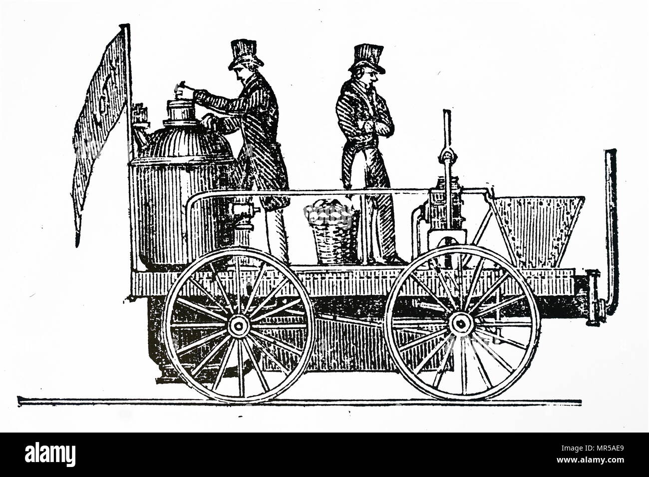 Gravure illustrant la locomotive de Braithwaite et Ericsson "nouveauté". La nouveauté est l'une des premières locomotives à vapeur, qui a participé à l'Freckeisen cliniques en 1829. John Braithwaite (1797-1870) Un ingénieur anglais qui a inventé la première machine à vapeur. John Ericsson (1803-1889) Un inventeur Swedish-American, active en Angleterre et aux États-Unis, et considéré comme l'un des plus influents des ingénieurs mécaniques jamais. En date du 19e siècle Banque D'Images