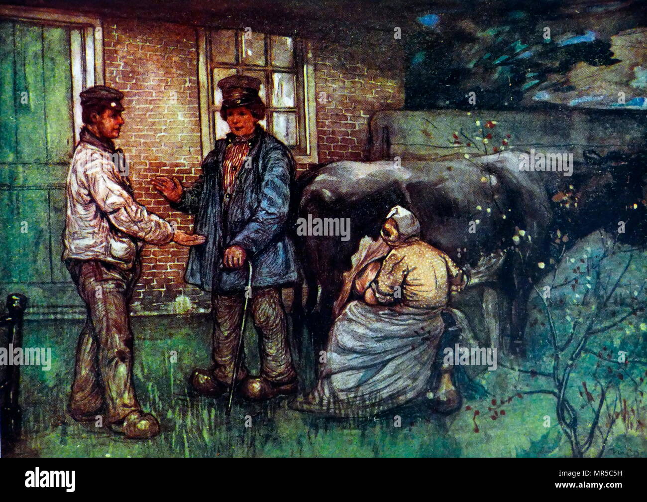 La peinture intitulée 'La vente d'une vache' par Nico Jungmann. Nico Jungmann (1872-1935) un peintre anglo-néerlandaise de paysages et de sujets de dessins. En date du 20e siècle Banque D'Images