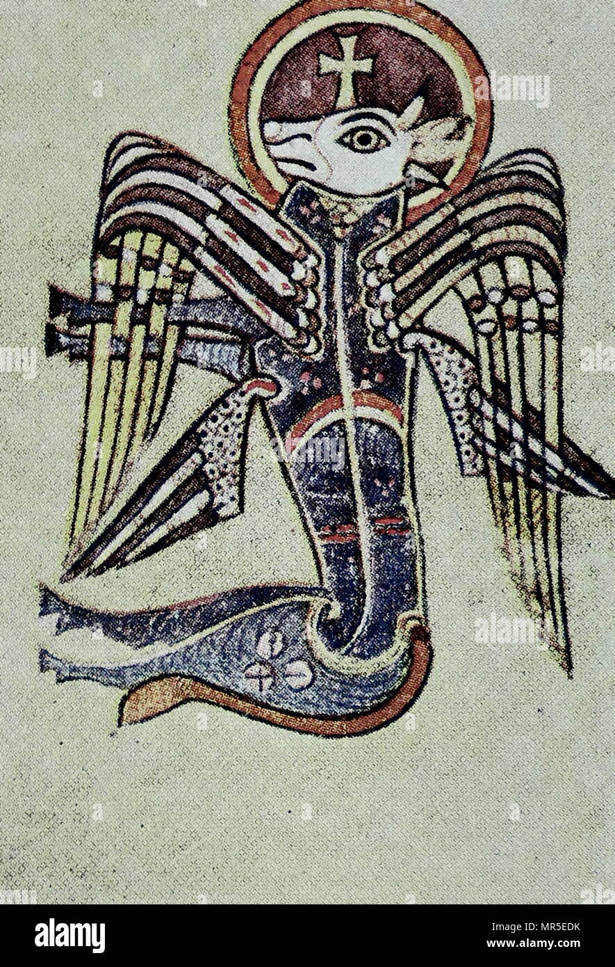 Symbole évangélique du Livre de Kells. Fol. 27 C. Le Livre de Kells est un manuscrit enluminé livre des évangiles en latin, contenant les quatre Évangiles du Nouveau Testament ainsi que divers textes préliminaires et des tableaux. Il a été créé dans un monastère Colomban en Irlande, c. L'an 800. Banque D'Images