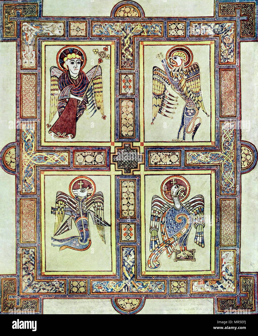 Symbole évangélique du Livre de Kells. Fol. 27 C. Le Livre de Kells est un manuscrit enluminé livre des évangiles en latin, contenant les quatre Évangiles du Nouveau Testament ainsi que divers textes préliminaires et des tableaux. Il a été créé dans un monastère Colomban en Irlande, c. L'an 800. Banque D'Images