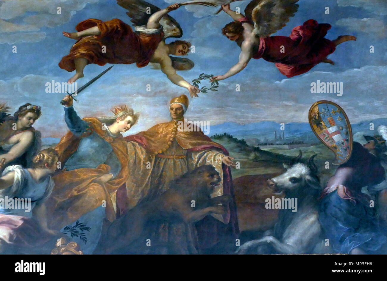 Plafond peint de la principale salle de réception à l'intérieur du palais des Doges, Venise, Italie. 16e siècle. Banque D'Images