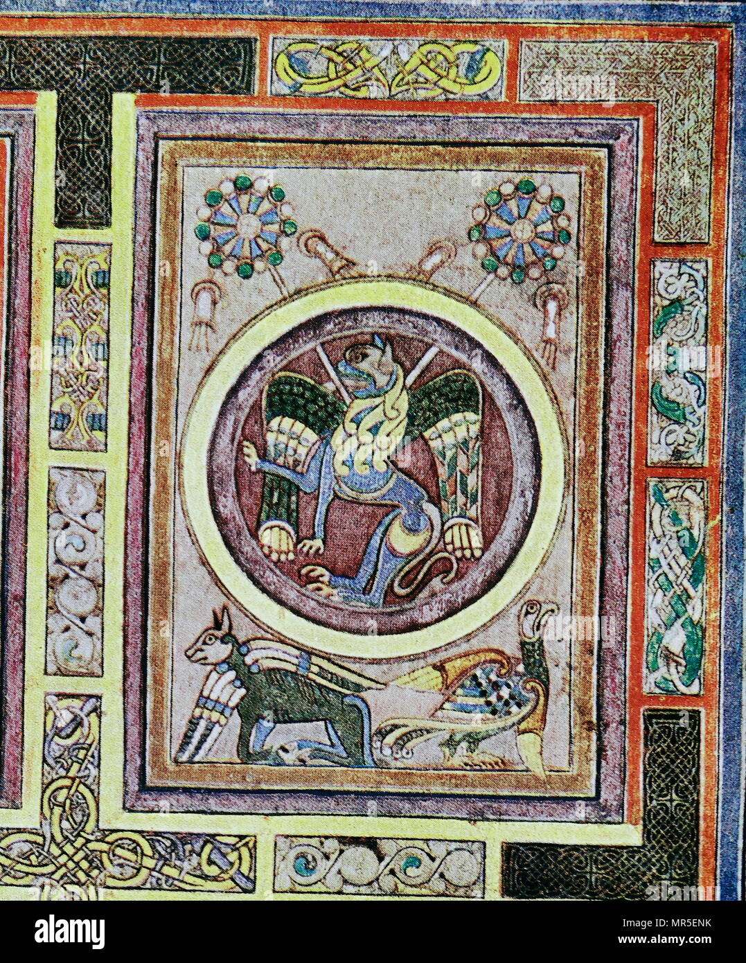 Symbole évangélique, Fol. 129 V, du Livre de Kells. Le Livre de Kells est un manuscrit enluminé livre des évangiles en latin, contenant les quatre Évangiles du Nouveau Testament ainsi que divers textes préliminaires et des tableaux. Il a été créé dans un monastère Colomban en Irlande, c. L'an 800. Banque D'Images