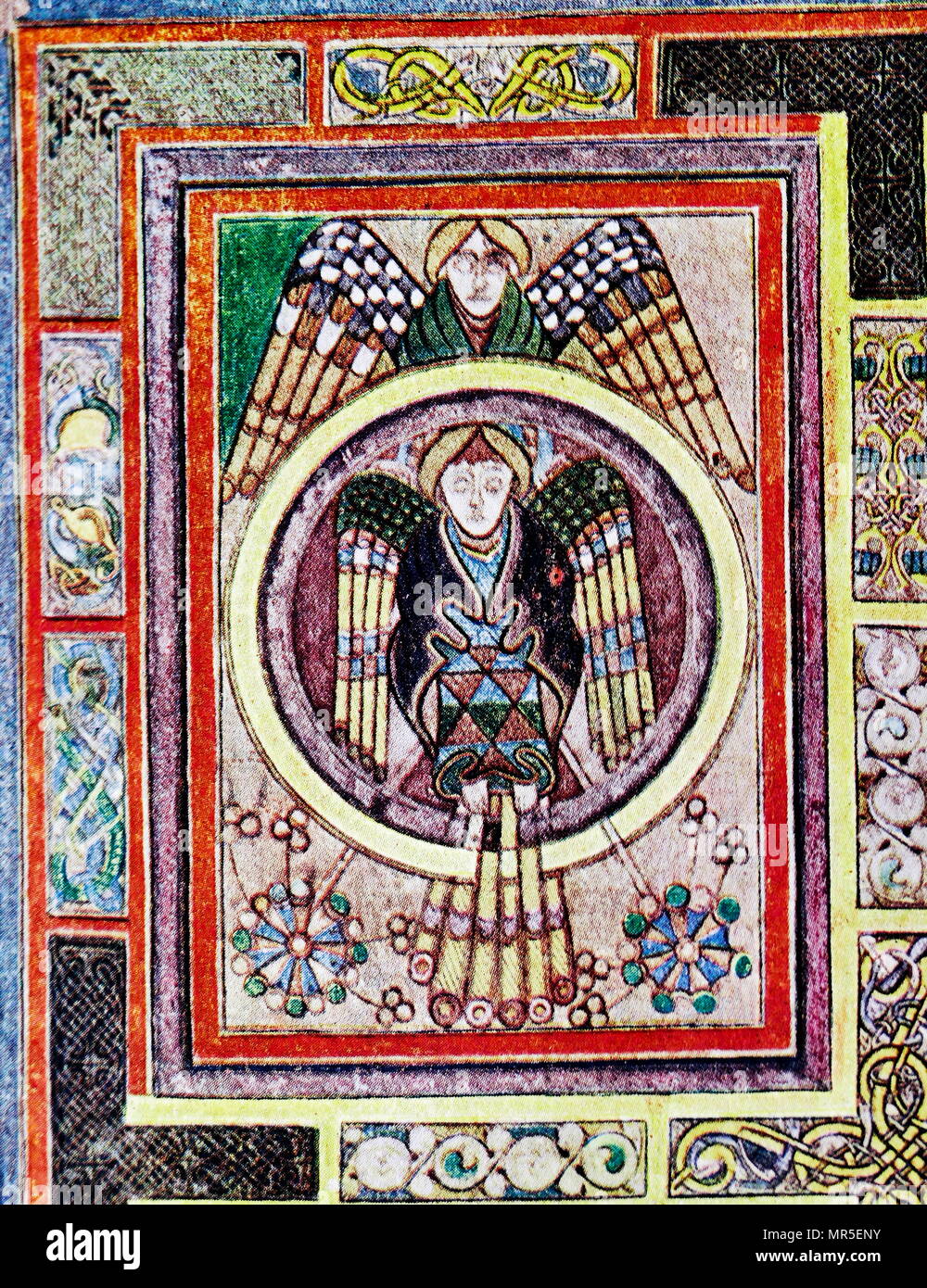 Symbole évangélique, Fol. 129 V, du Livre de Kells. Le Livre de Kells est un manuscrit enluminé livre des évangiles en latin, contenant les quatre Évangiles du Nouveau Testament ainsi que divers textes préliminaires et des tableaux. Il a été créé dans un monastère Colomban en Irlande, c. L'an 800. Banque D'Images