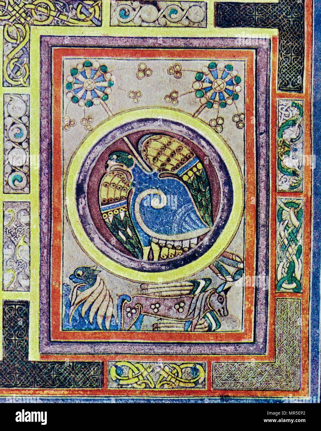 Symbole évangélique, Fol. 129 V, du Livre de Kells. Le Livre de Kells est un manuscrit enluminé livre des évangiles en latin, contenant les quatre Évangiles du Nouveau Testament ainsi que divers textes préliminaires et des tableaux. Il a été créé dans un monastère Colomban en Irlande, c. L'an 800. Banque D'Images