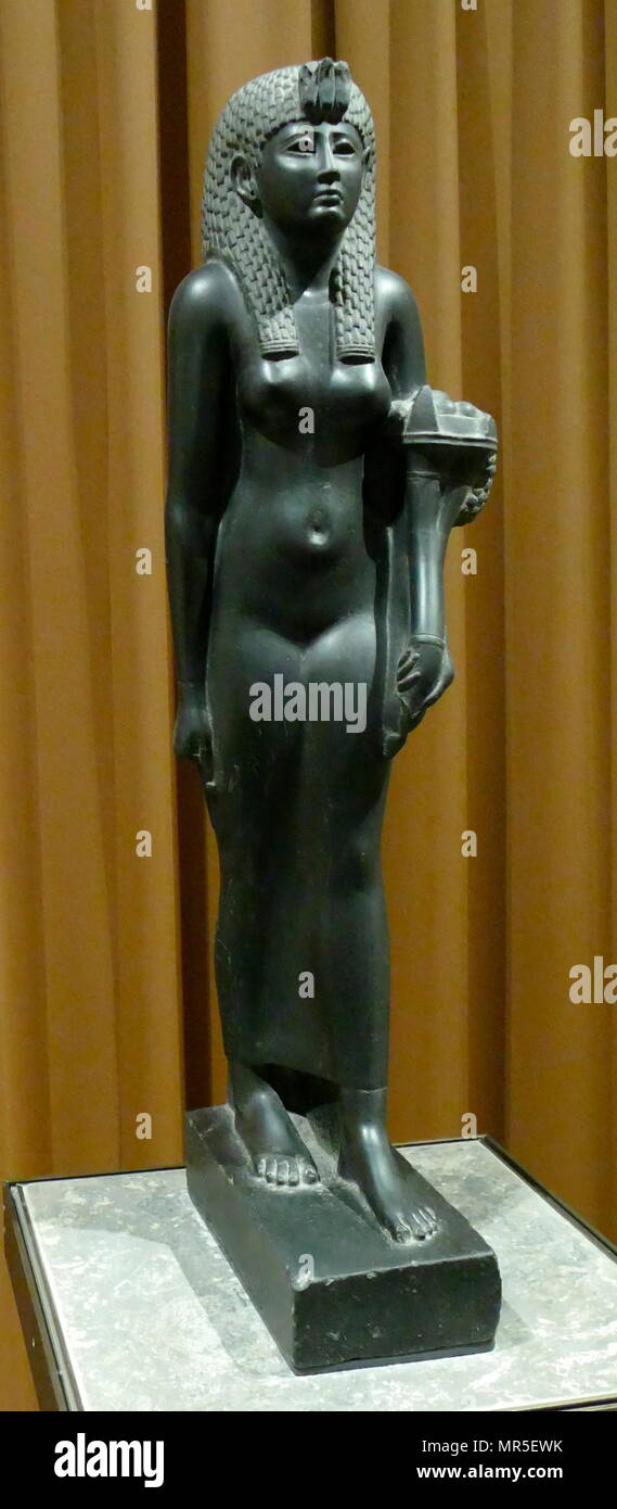 Statuette de la reine Cléopâtre VII d'Égypte ; basalte, 1er siècle avant J.-C. Banque D'Images