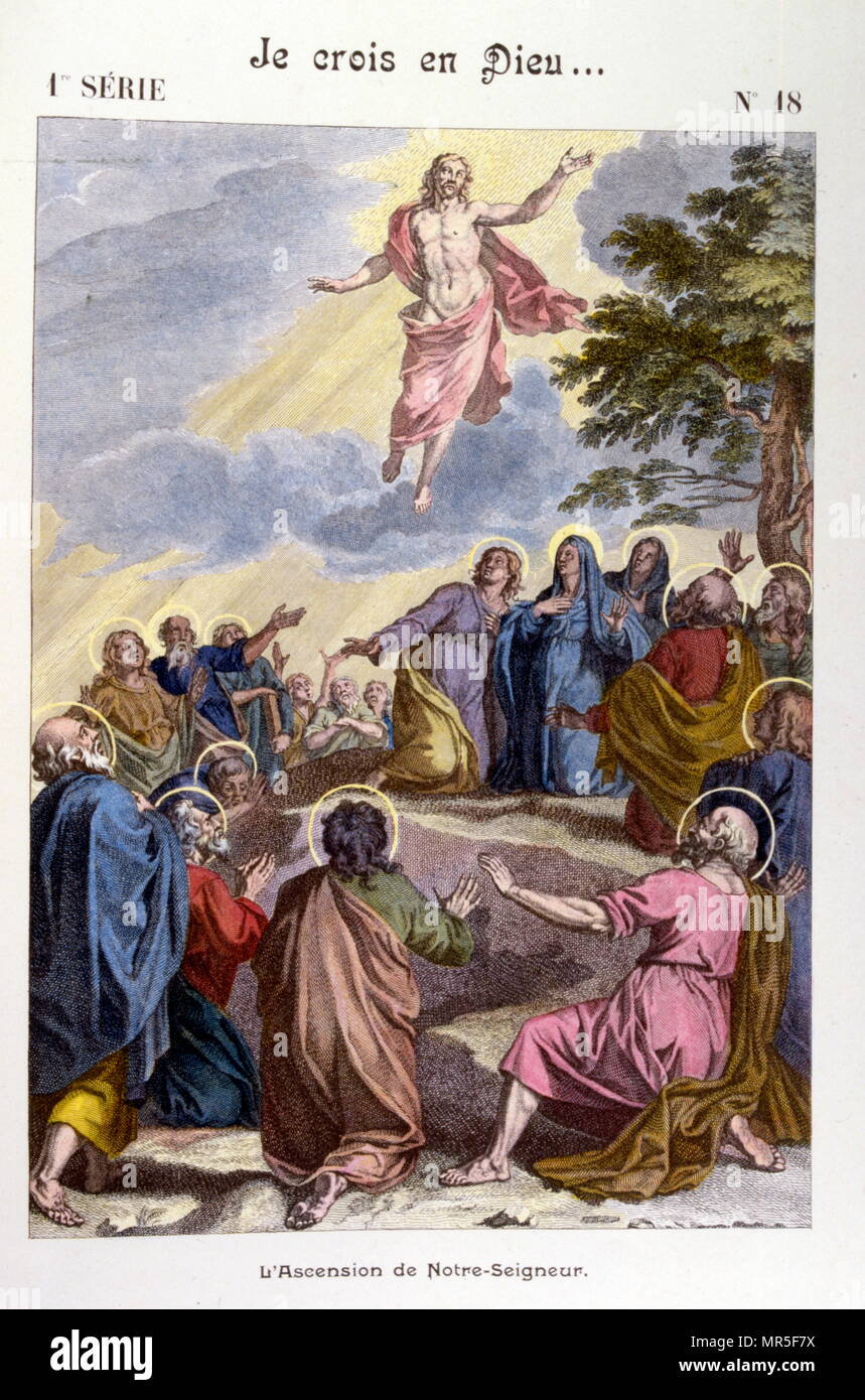 Illustration du "Grand Catéchisme pour les familles". 1907. représentant l'ascension du Christ Banque D'Images