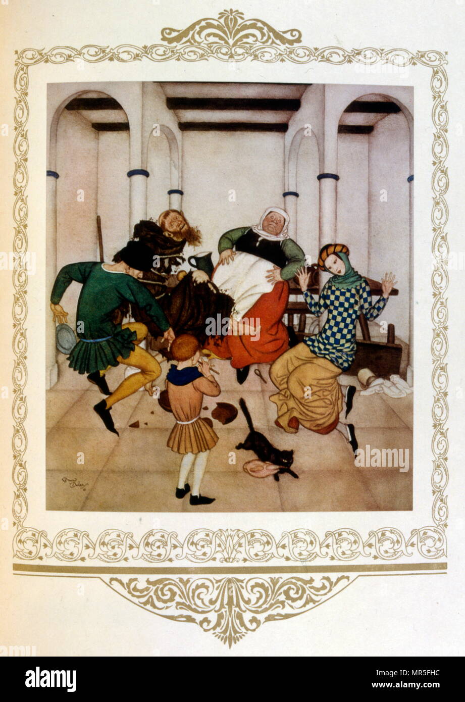 Illustration "Garçon jouant de la flûte comme paysans anglais, danse' par 1912. À partir de contes et légendes des nations alliées, 1917. Edmund Dulac (né Edmond Dulac ; 22 octobre, 1882 - 25 mai 1953), était un Français de naissance, naturalisé britannique illustrator Banque D'Images