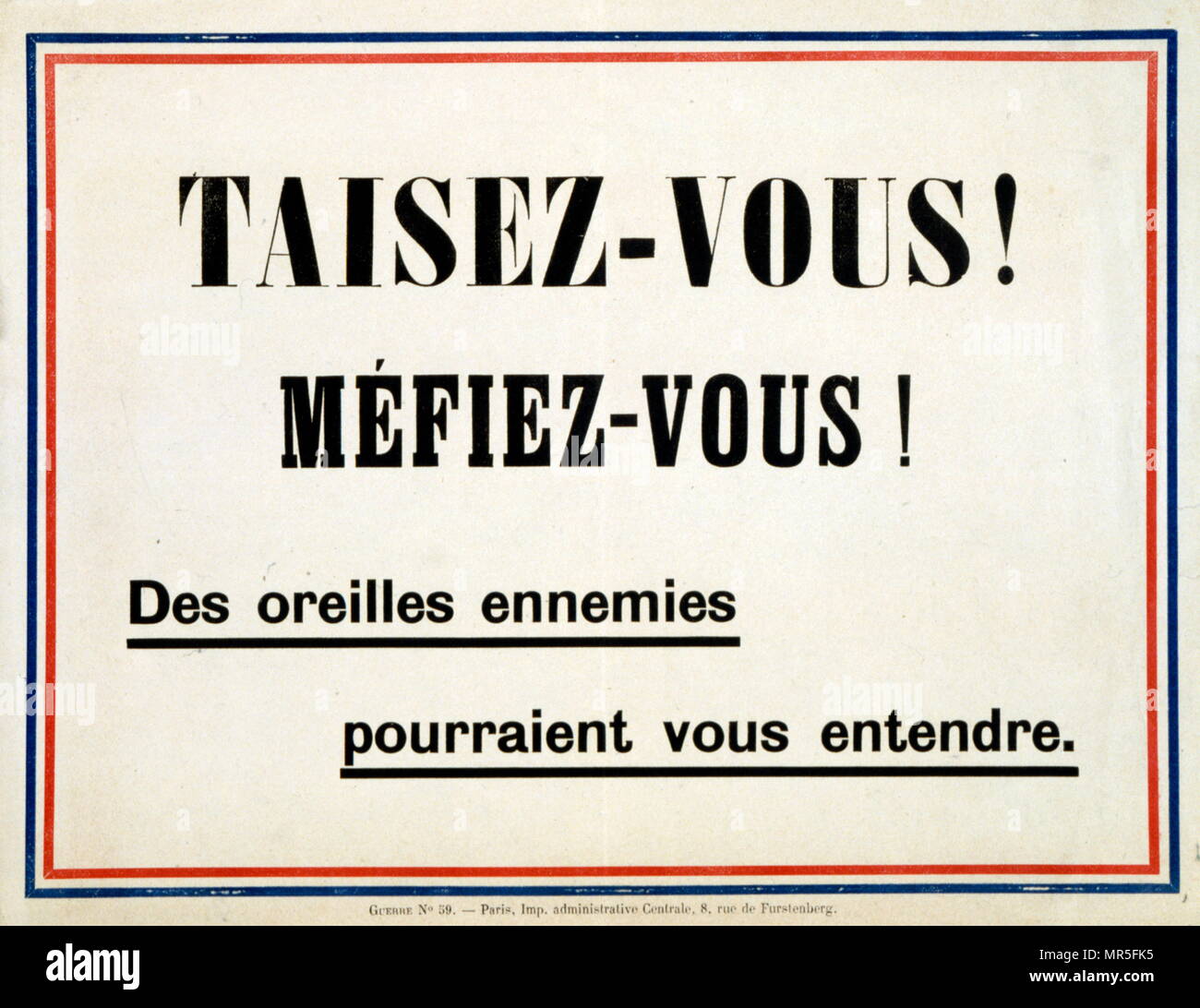 Le Français La Seconde Guerre mondiale affiche de propagande incitant les citoyens français de maintenir "silence", pour ne pas laisser l'ennemi surecoute secrets 1942 Banque D'Images