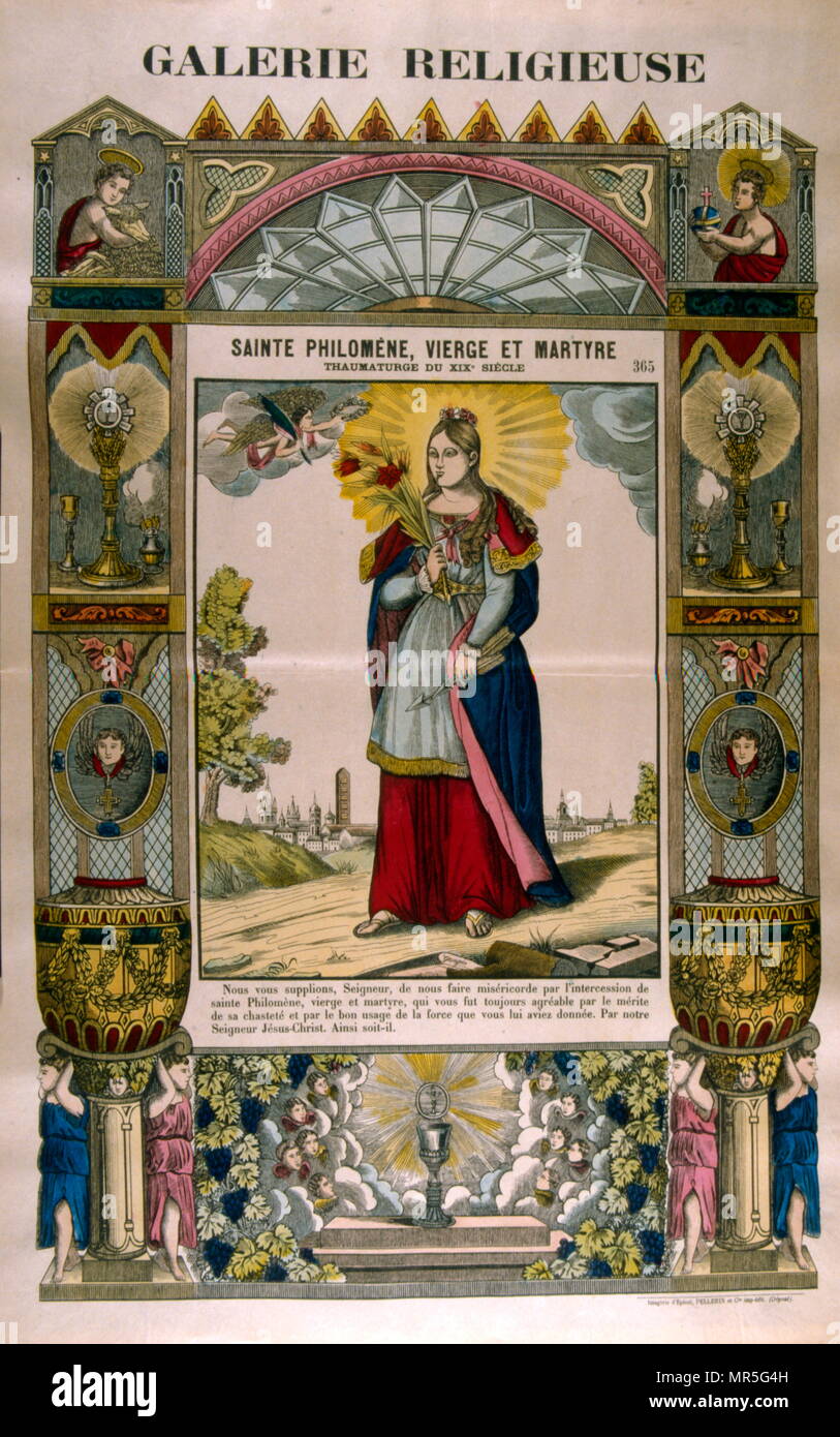 Illustration du xixe siècle français de Saint Philomena une jeune vierge consacrée, dont les restes ont été découverts sur le 1802 24/25 mai des catacombes de Priscille. Banque D'Images