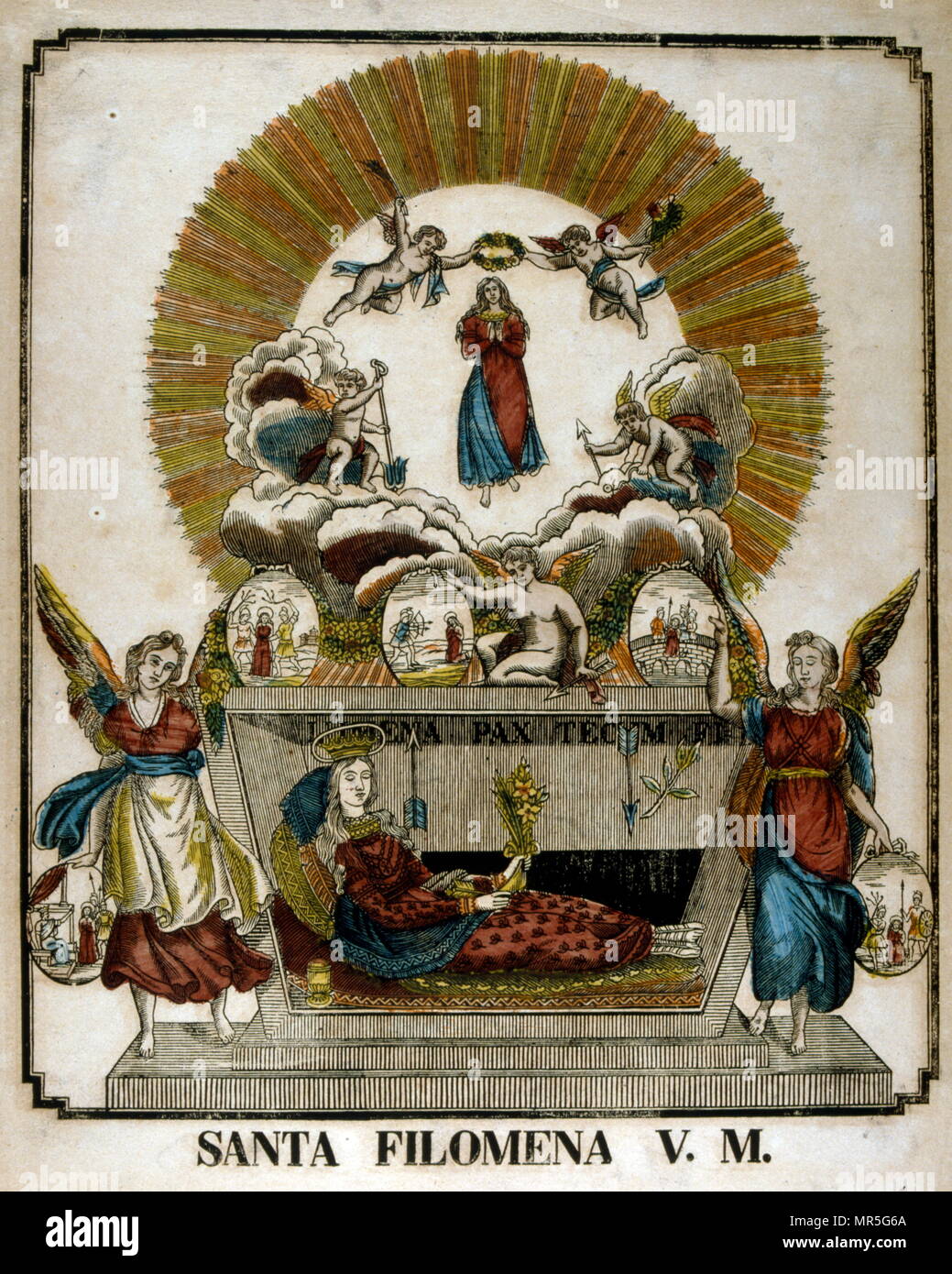 Illustration du xixe siècle français de Saint Philomena une jeune vierge consacrée, dont les restes ont été découverts sur le 1802 24/25 mai des catacombes de Priscille. Banque D'Images