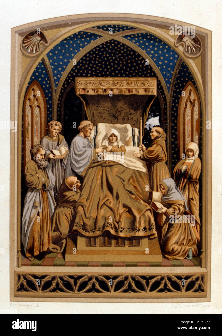 Illustration de 'La vie de Sainte Elisabeth de Hongrie' par Montalembert, 1878. Sainte Élisabeth de Hongrie, (1207 - 1231), également connu sous le nom de Sainte Elisabeth de Thuringe ou Sainte Élisabeth de Thuringe, la princesse du royaume de Hongrie, Landgravine de Thuringe, Allemagne, et d'une catholique saint vénéré qui a été l'un des premiers membres du Tiers Ordre de Saint François, par lequel elle est honorée comme sa patronne Banque D'Images