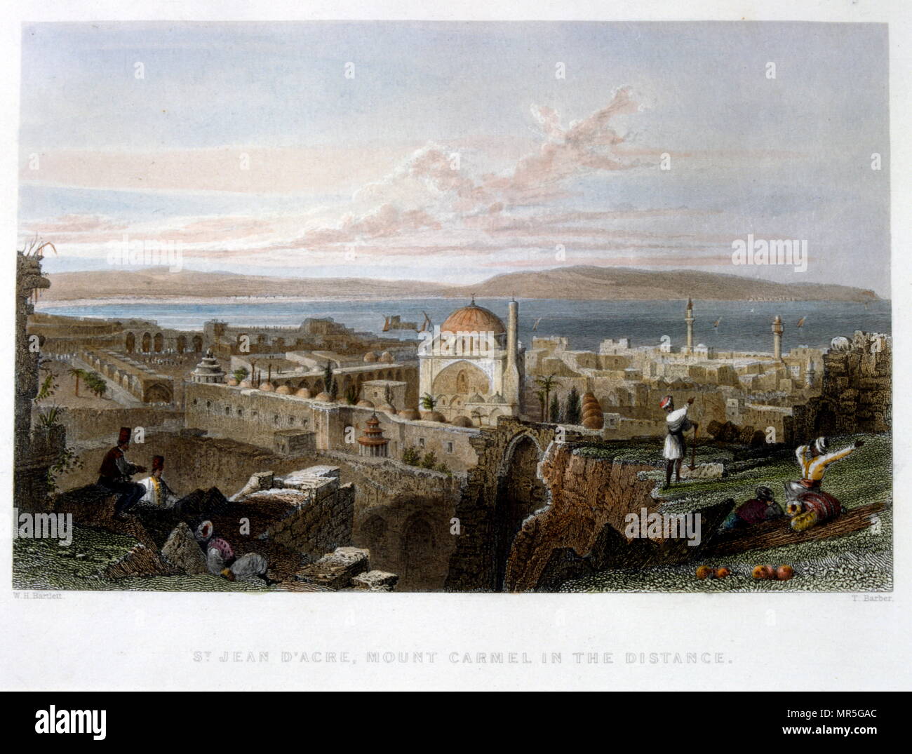 Aquarelle représentant l'Acre en Palestine ; ca. 1835 par William Henry Bartlett, (1809 - 1854) ; . Encre brune et laver Banque D'Images