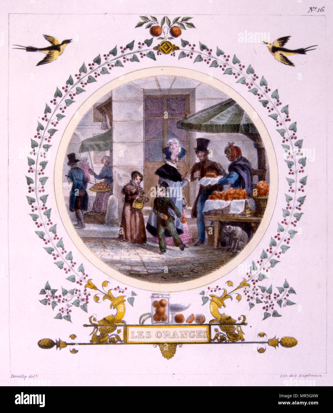 Illustration "oranges" 1828, par Jean-Charles Develly (1783 - 1862), illustrateur et artiste français. Banque D'Images
