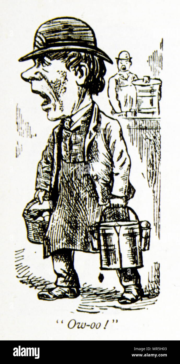19e siècle caricature d'un vendeur de rue c transport de l'eau et les oeufs en Angleterre vers 1880 Banque D'Images