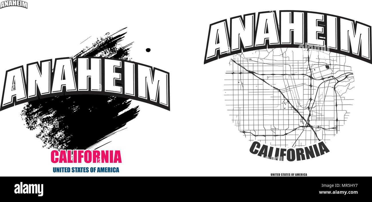 Anaheim, Californie, logo design. Deux en un avec le logo vector art. grandes lettres vintage avec une belle couleur de fond et une couleur-version avec la carte fo Illustration de Vecteur