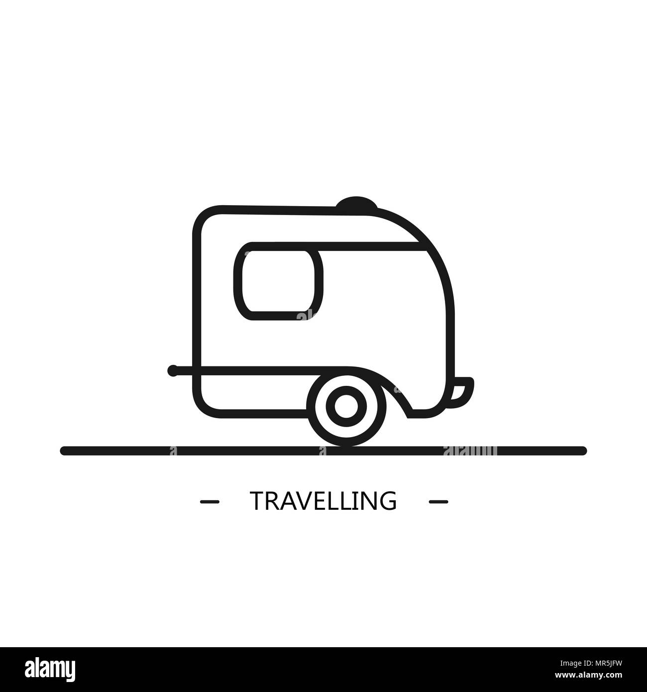 Remorque de camping style linéaire vectorielle sur le fond blanc. Illustration de Vecteur