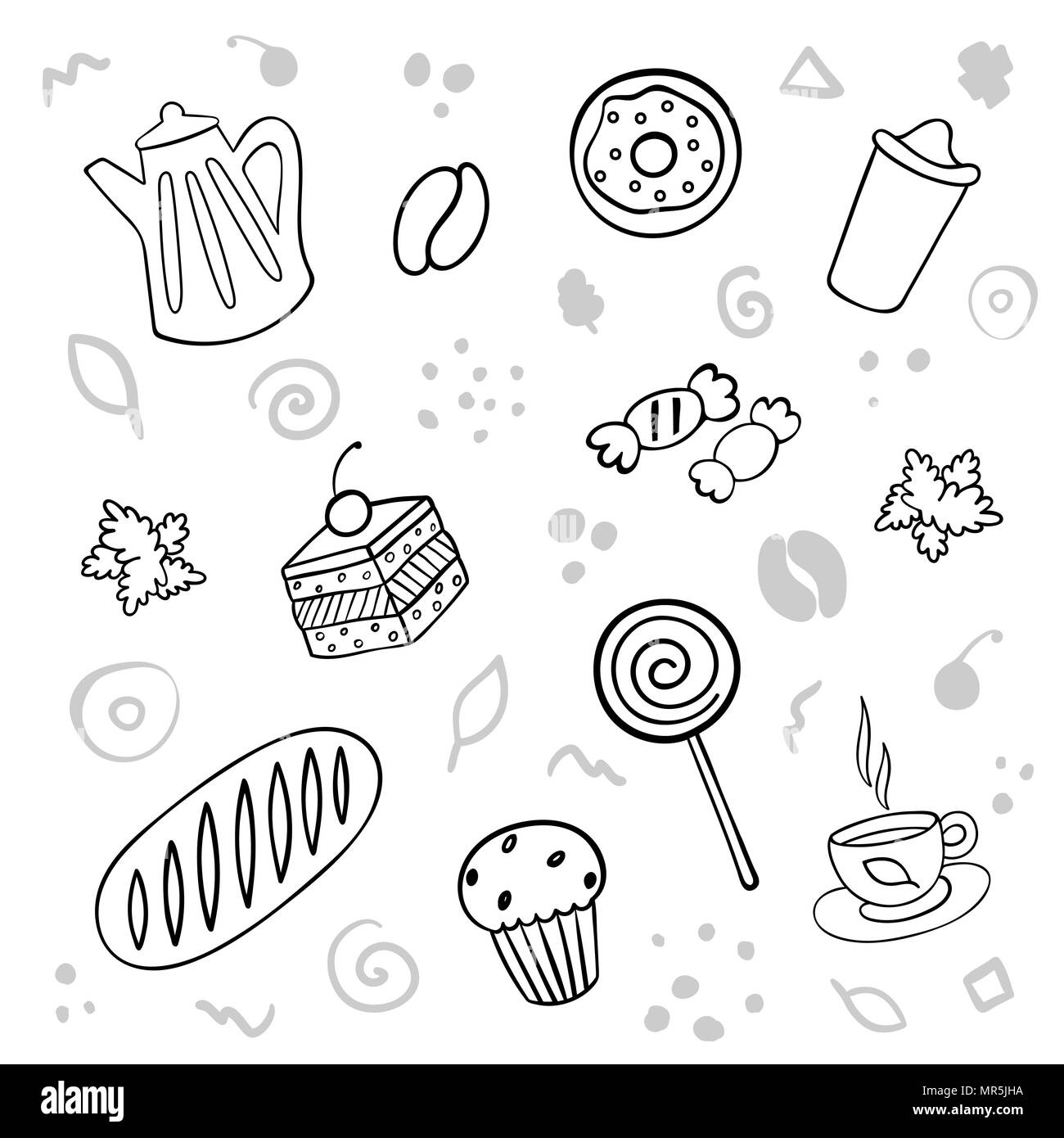 Cute Cartoon boulangerie sur fond blanc. Illustration de style linéaire Illustration de Vecteur