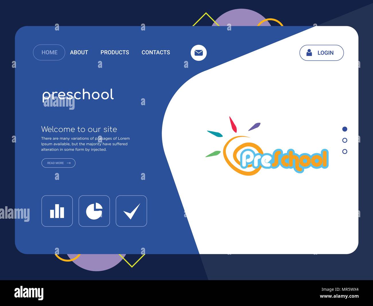 Une page de qualité Modèle de site Web d'âge préscolaire, EPS vectoriel Web Design moderne avec télévision et des éléments d'INTERFACE UTILISATEUR illustration paysage, idéal pour landing page Illustration de Vecteur