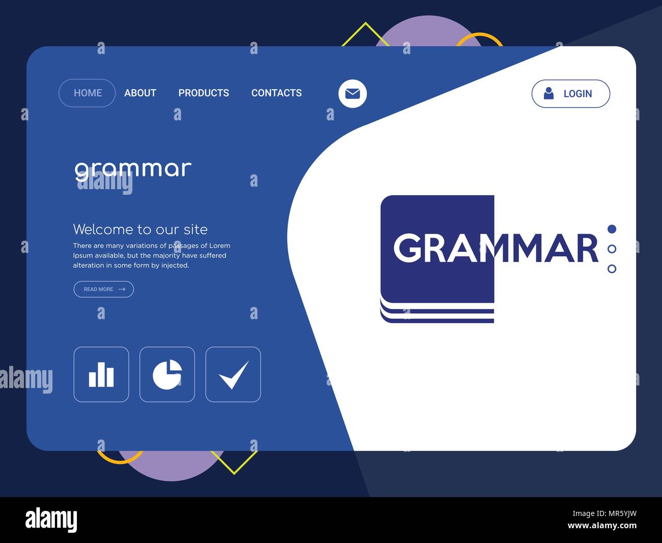 Une page de qualité Modèle de site Web de grammaire, EPS vectoriel Web Design moderne avec télévision et des éléments d'INTERFACE UTILISATEUR illustration paysage, idéal pour landing page Illustration de Vecteur