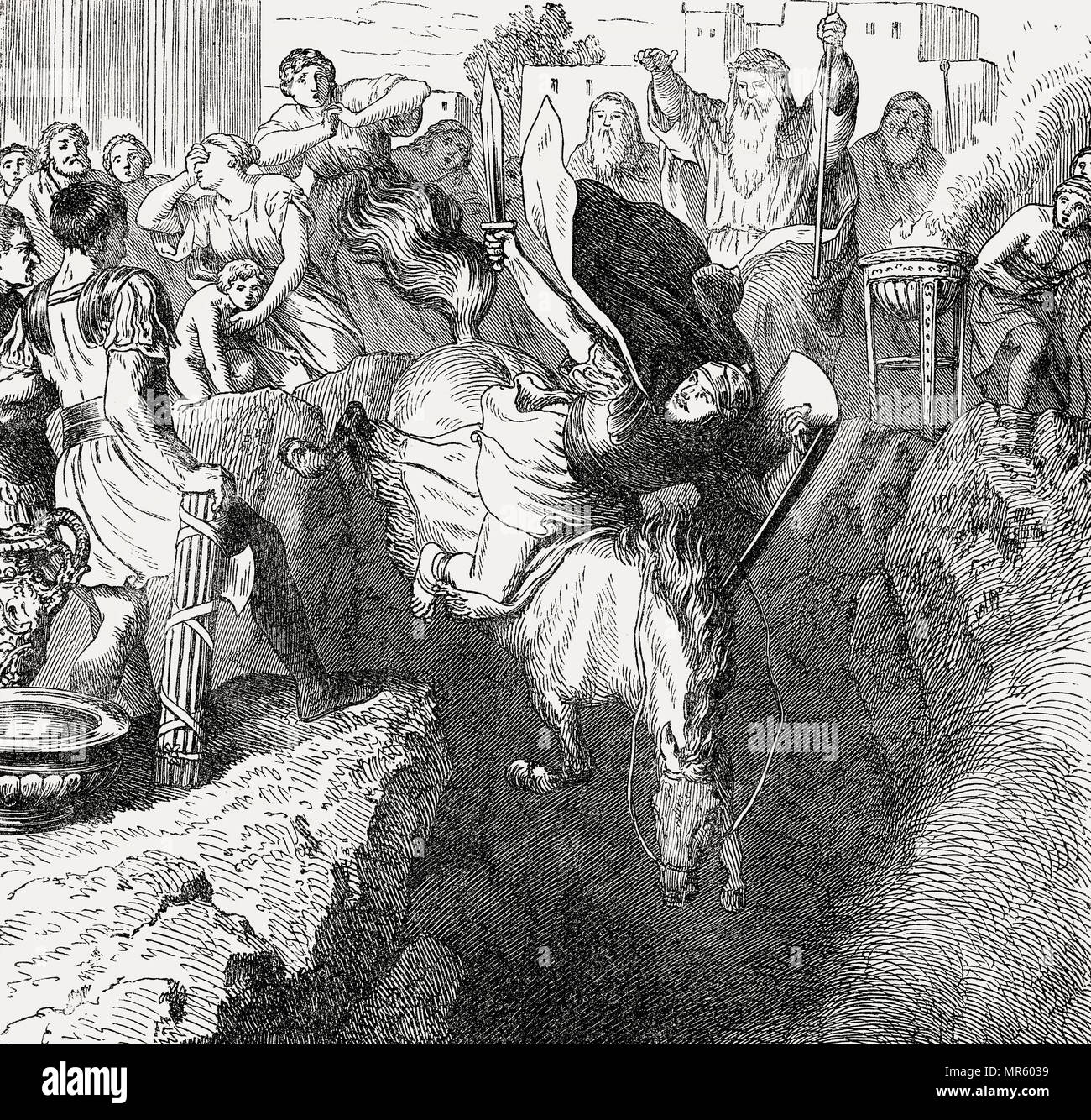 La mort sacrificielle de Marcus Curtius, la Rome antique Banque D'Images