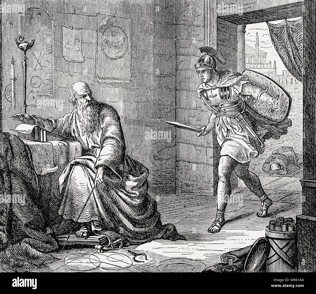 La mort d'Archimède de Syracuse, c. 287 - 212 av. J.-C., un mathématicien grec, physicien, ingénieur, inventeur, et astronome Banque D'Images