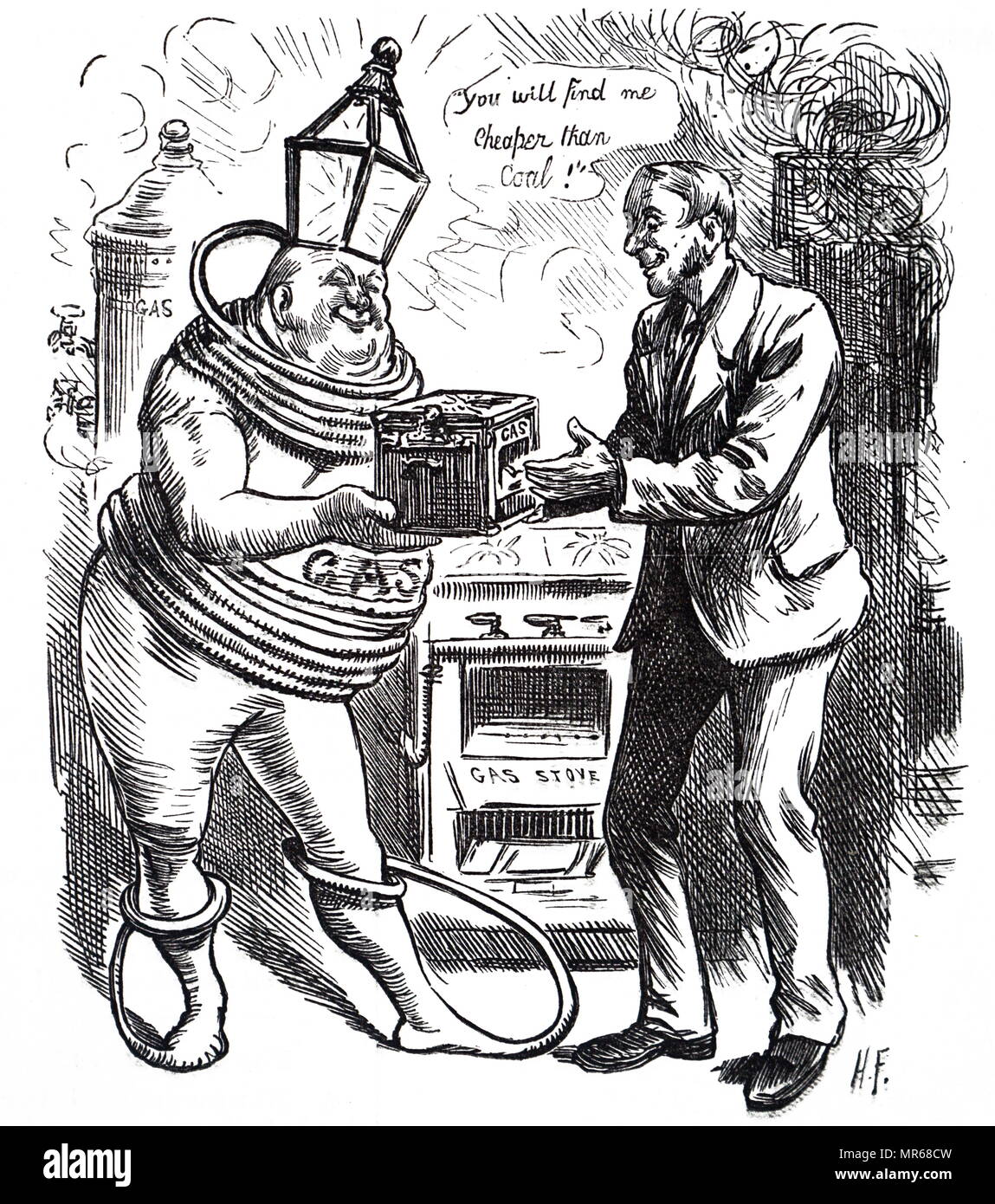 Cartoon commentant le coût du gaz bon marché. Illustré par Harry Furniss (1854-1925) Un artiste irlandais et de l'illustrateur. En date du 19e siècle Banque D'Images